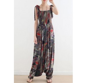 Style Red Print Cinched Summer Jumpsuit
