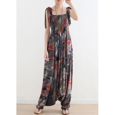 Style Red Print Cinched Summer Jumpsuit