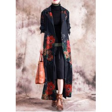 Fashion plus size maxi coat fall trench coats red prints  overcoat