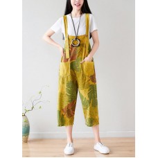 Vintage Yellow pockets print Jumpsuit Summer