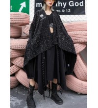 For fall blended outwear trendy plus size black asymmetric cardigan